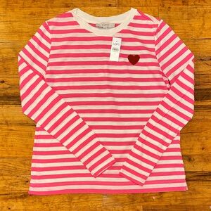 LOFT Valentine Heart Striped Red Pink Top NWT - M
